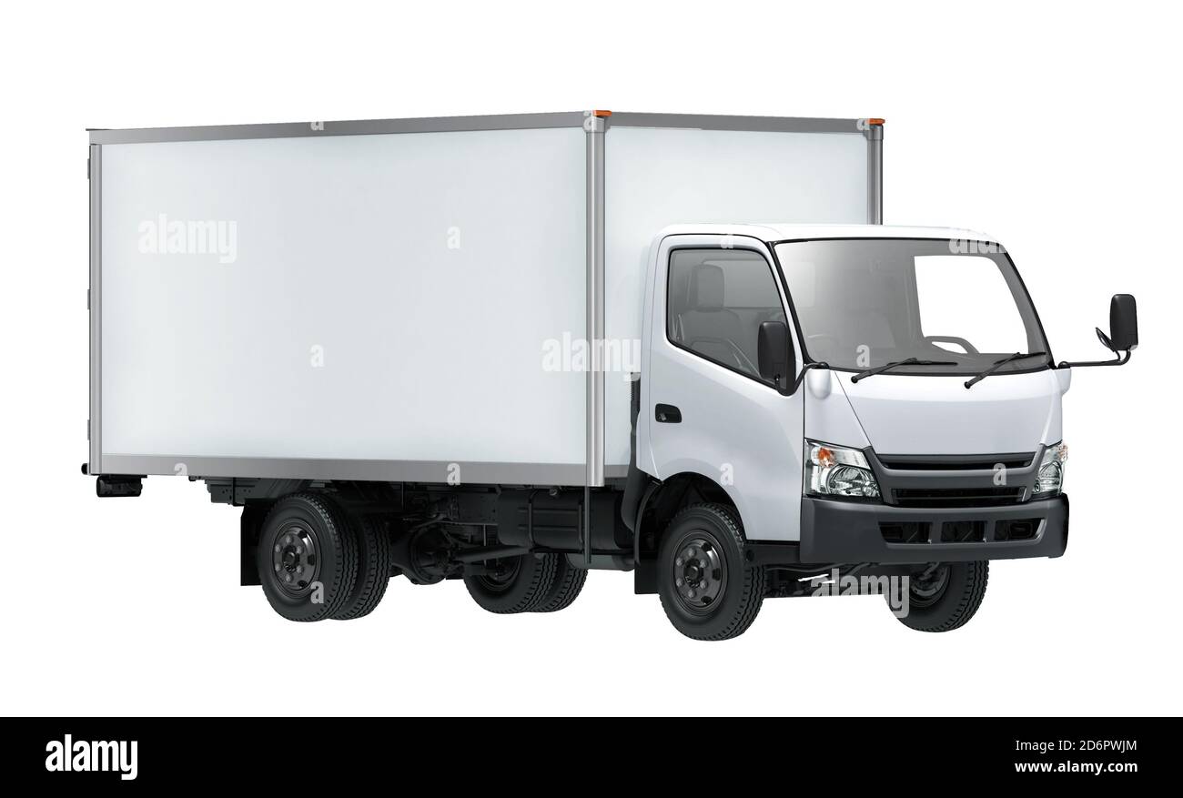 Weißer schwerer LKW mit Frachtcontainer Stockfoto