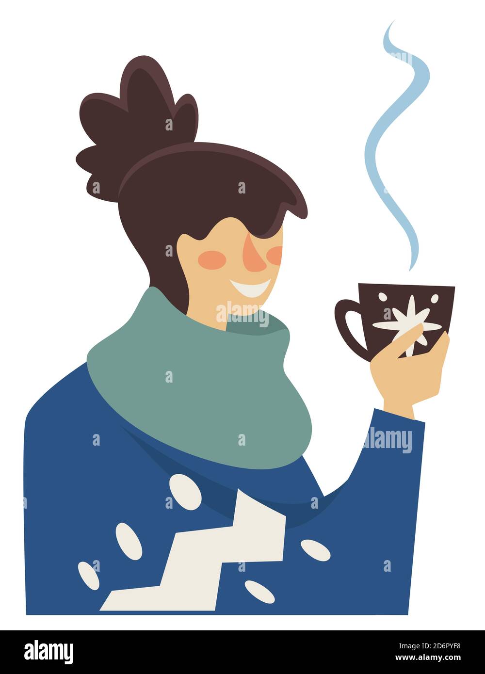 Frau trinkt heißen Kaffee oder Tee im Winter Stock Vektor