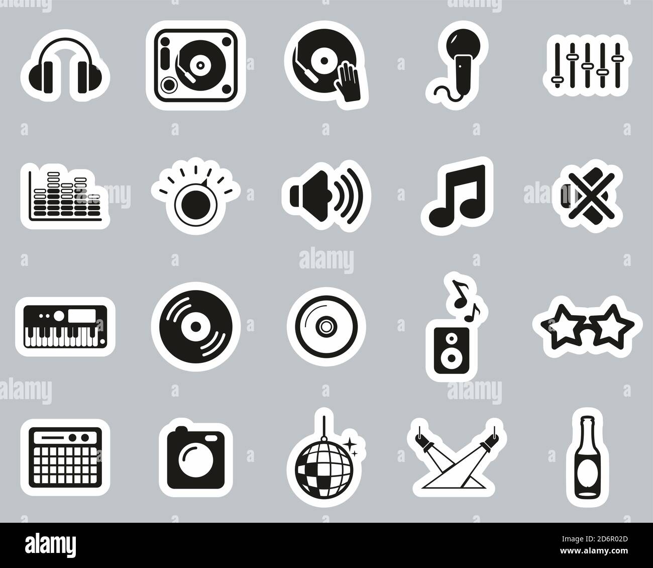 DJ & DJ Equipment Icons Schwarz & Weiß Sticker Set Groß Stock-Vektorgrafik  - Alamy