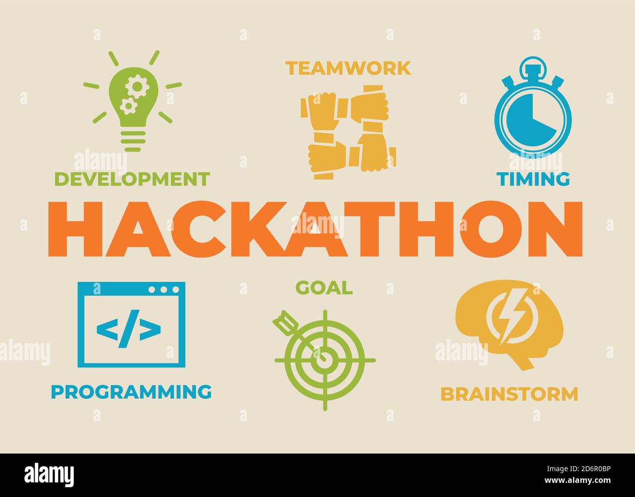 Hackathon-Konzept mit Symbolen und Zeichen Stock Vektor