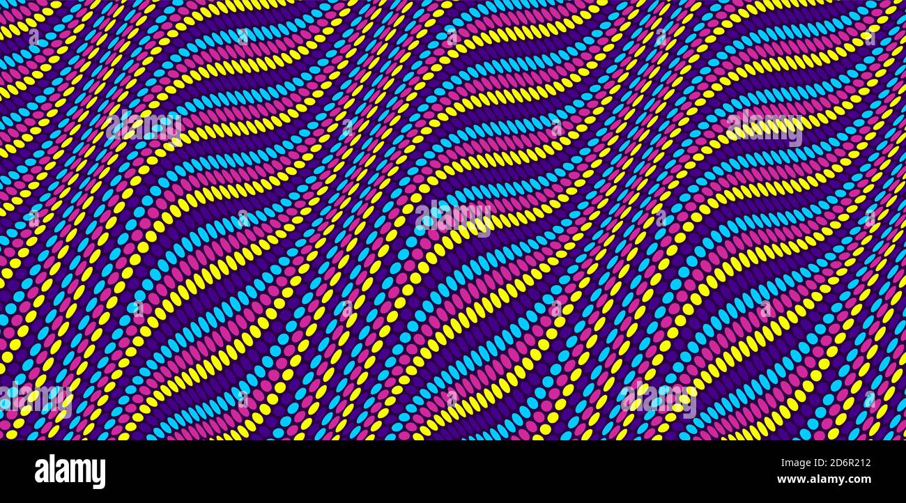 Gewellter gepunkteter Hintergrund mit optischer Illusion. Abstraktes Punktmuster. 3d-Vektordarstellung. Stock Vektor