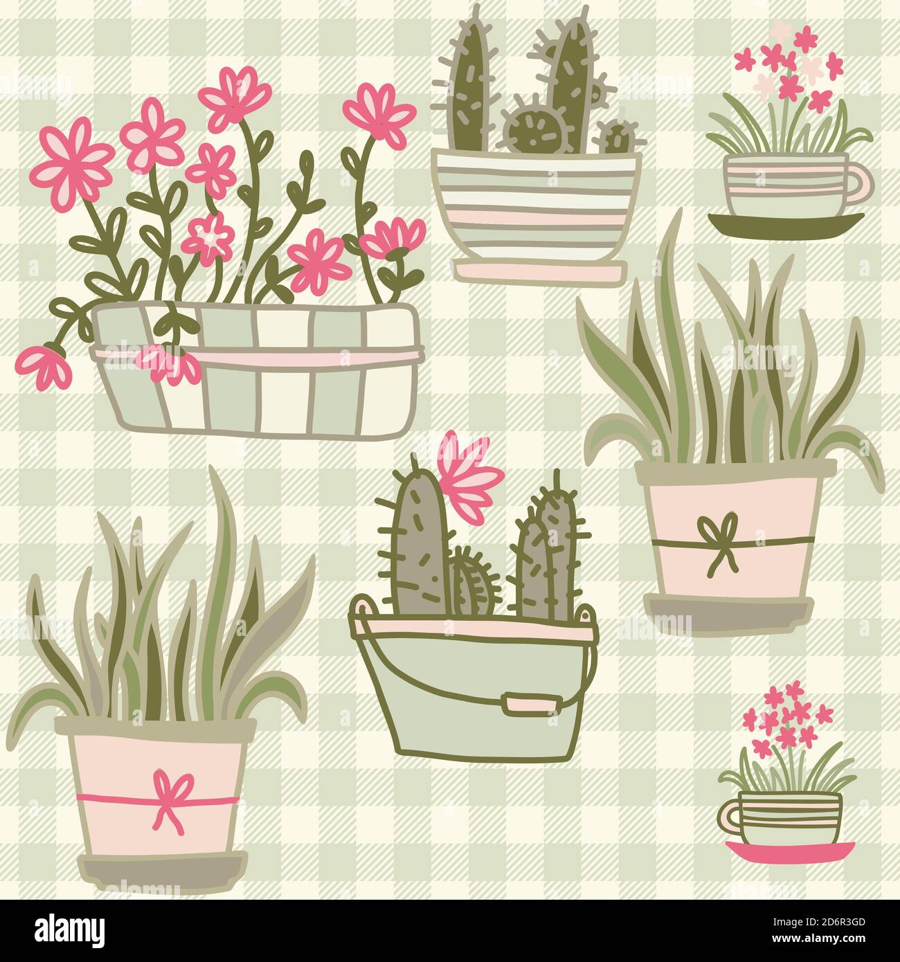 Nahtloses Muster aus Blumentöpfen. Provenzalischer Stil. Vektor von Doodle Blumen Stock Vektor