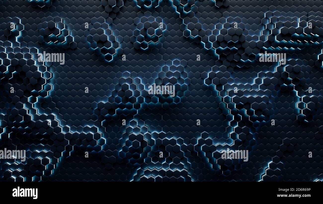 3D Darstellung eines abstrakten technologischen sechseckigen Hintergrunds Stockfoto