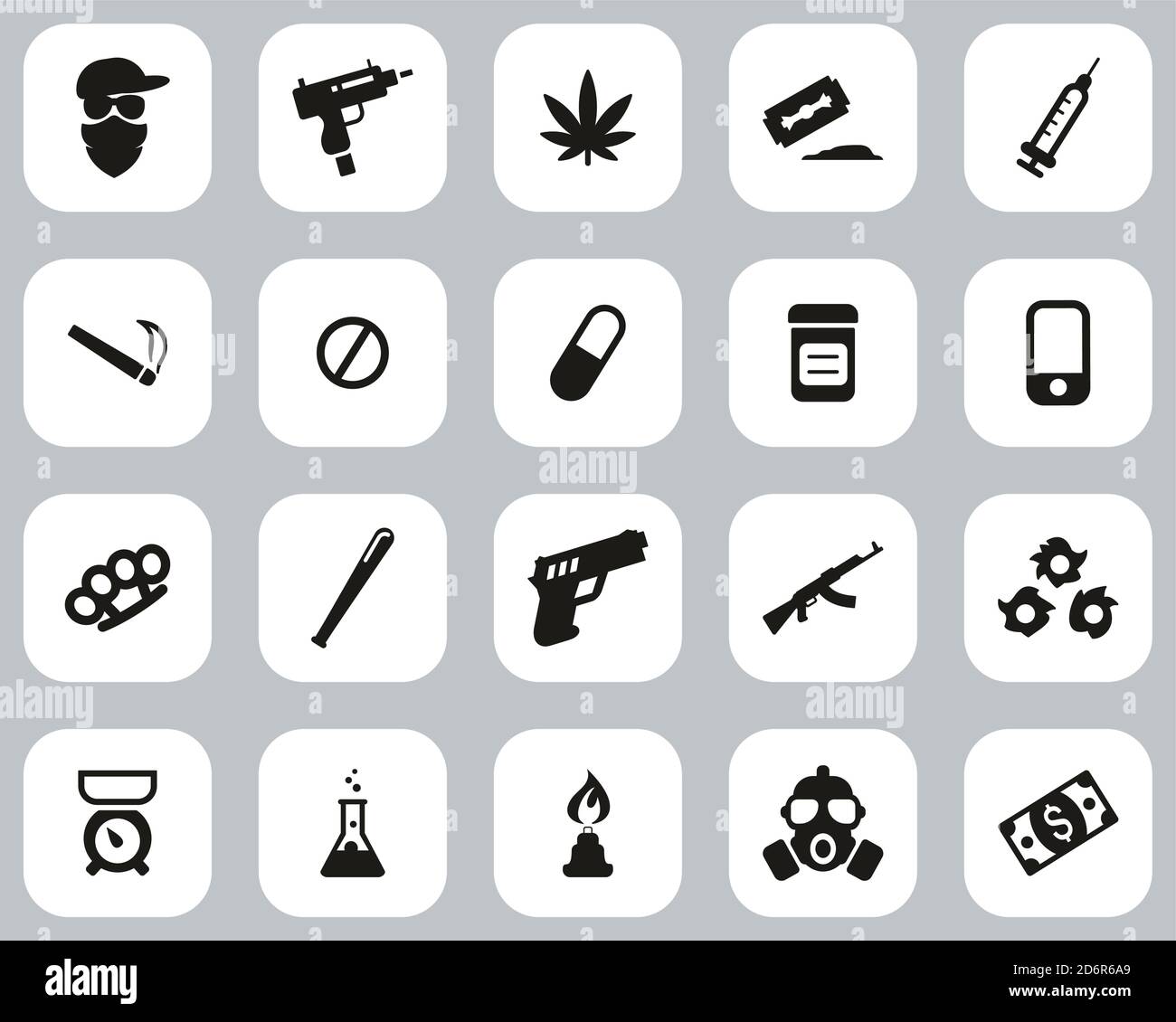 Drogendealer Oder Drug Cartel Icons Black & White Flat Design Set Groß Stock Vektor