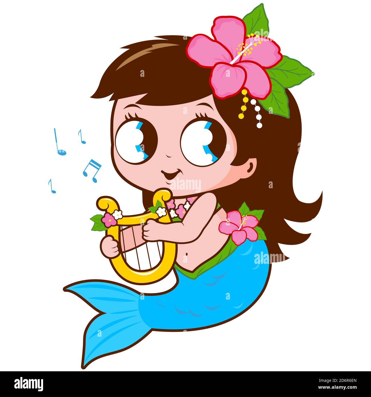 Nette Meerjungfrau, die Musik mit ihrer Leier spielt. Stockfoto