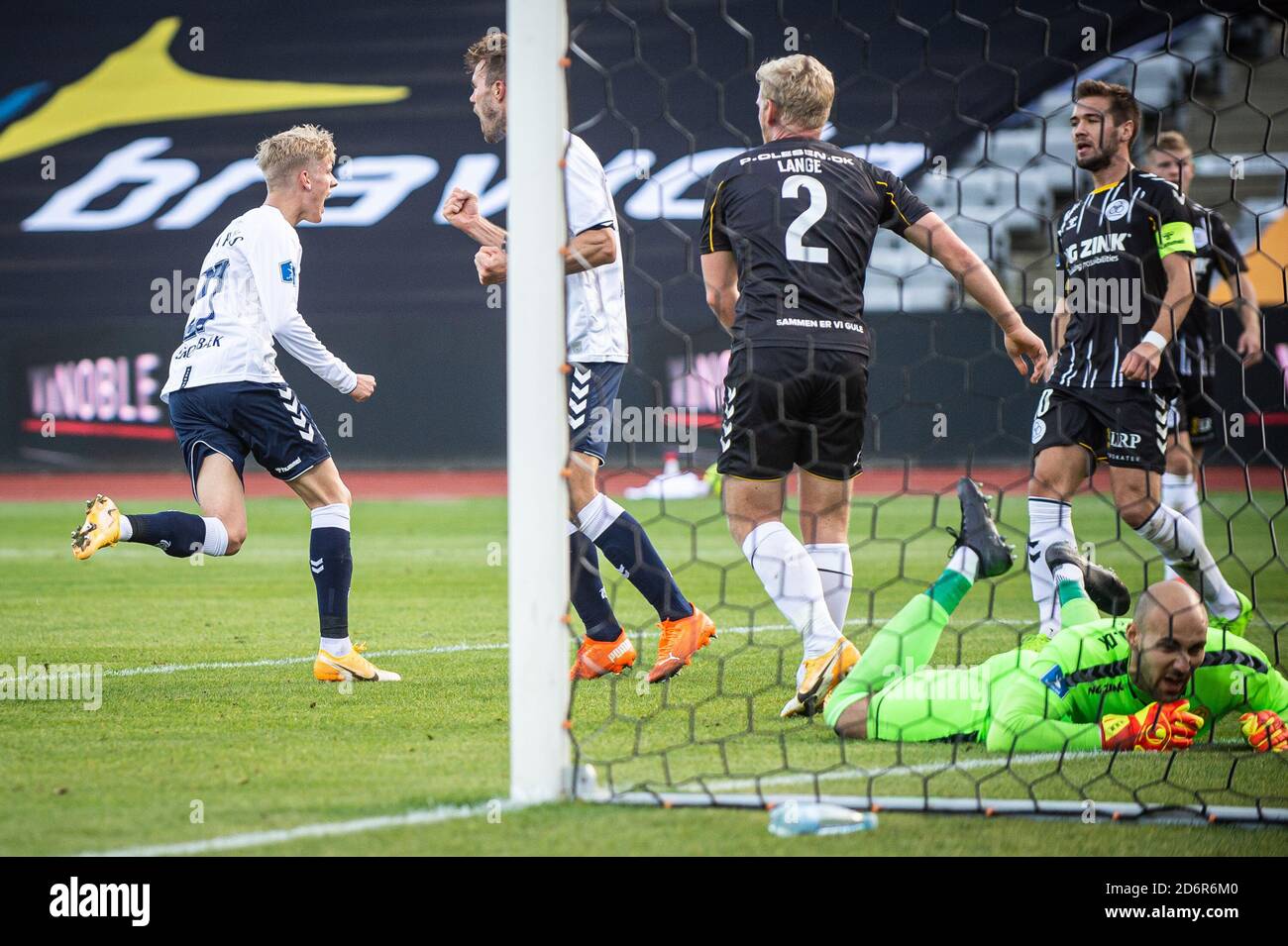 Aarhus, Dänemark. Oktober 2020. Albert Groenbaek (27) von AGF punktet beim 3F Superliga-Spiel zwischen Aarhus GF und AC Horsens im Ceres Park in Aarhus mit 1-0 Punkten. (Foto: Gonzales Photo - Morten Kjaer). Stockfoto