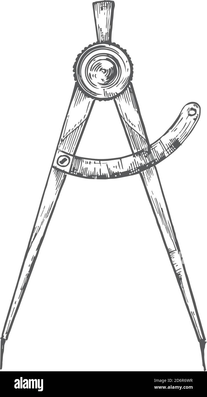 Retro Compas Hand Gezeichnet Doodle Vektor Illustration. Abstrakte, Stationäre Skizze. Schule oder Bildung Themen Gravur Stil Zeichnung. Stock Vektor