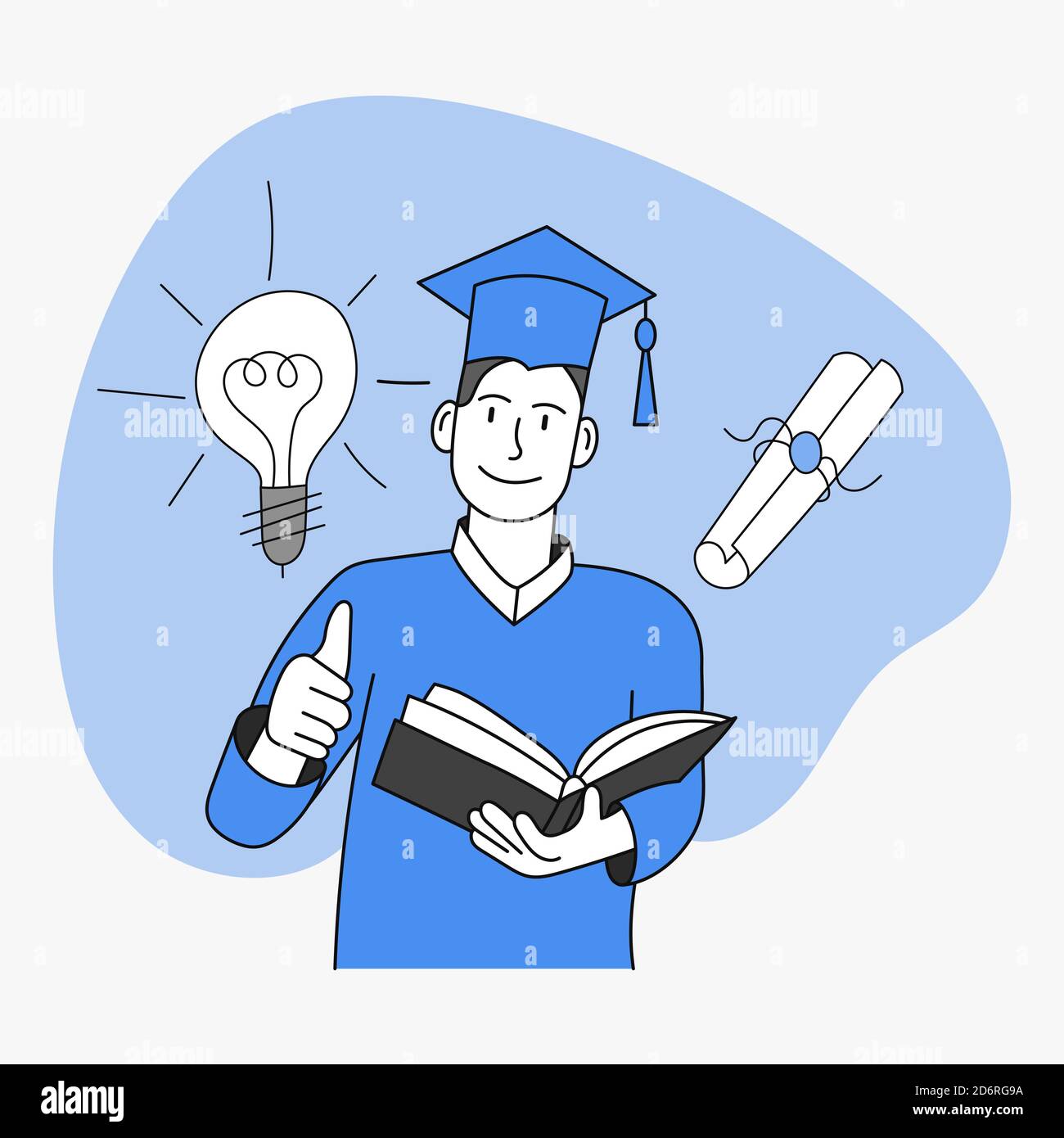 Glücklicher Student mit Buch. Schlichter Stil Stock Vektor