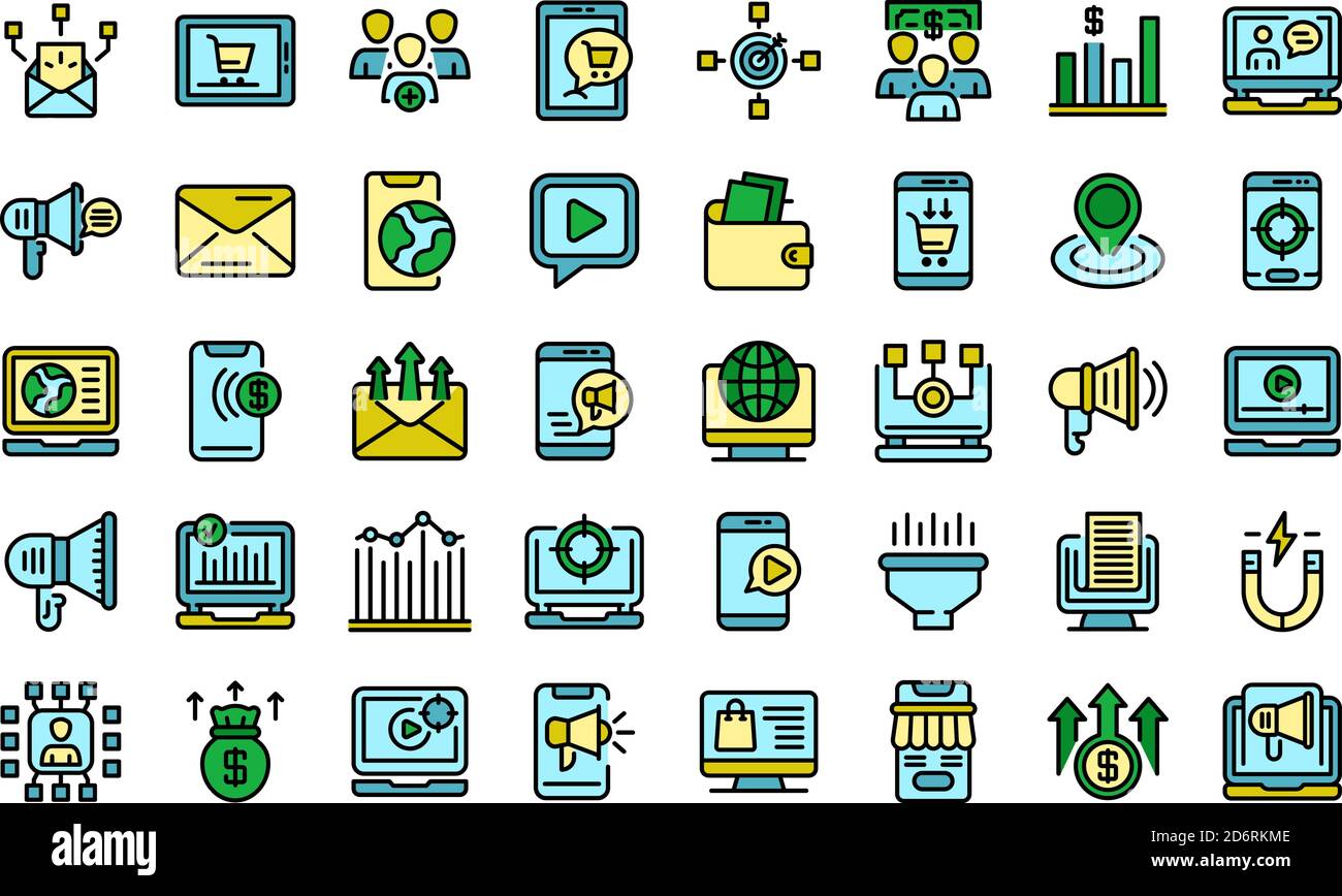 Online-Marketing-Symbole setzen Vektor flach Stock Vektor