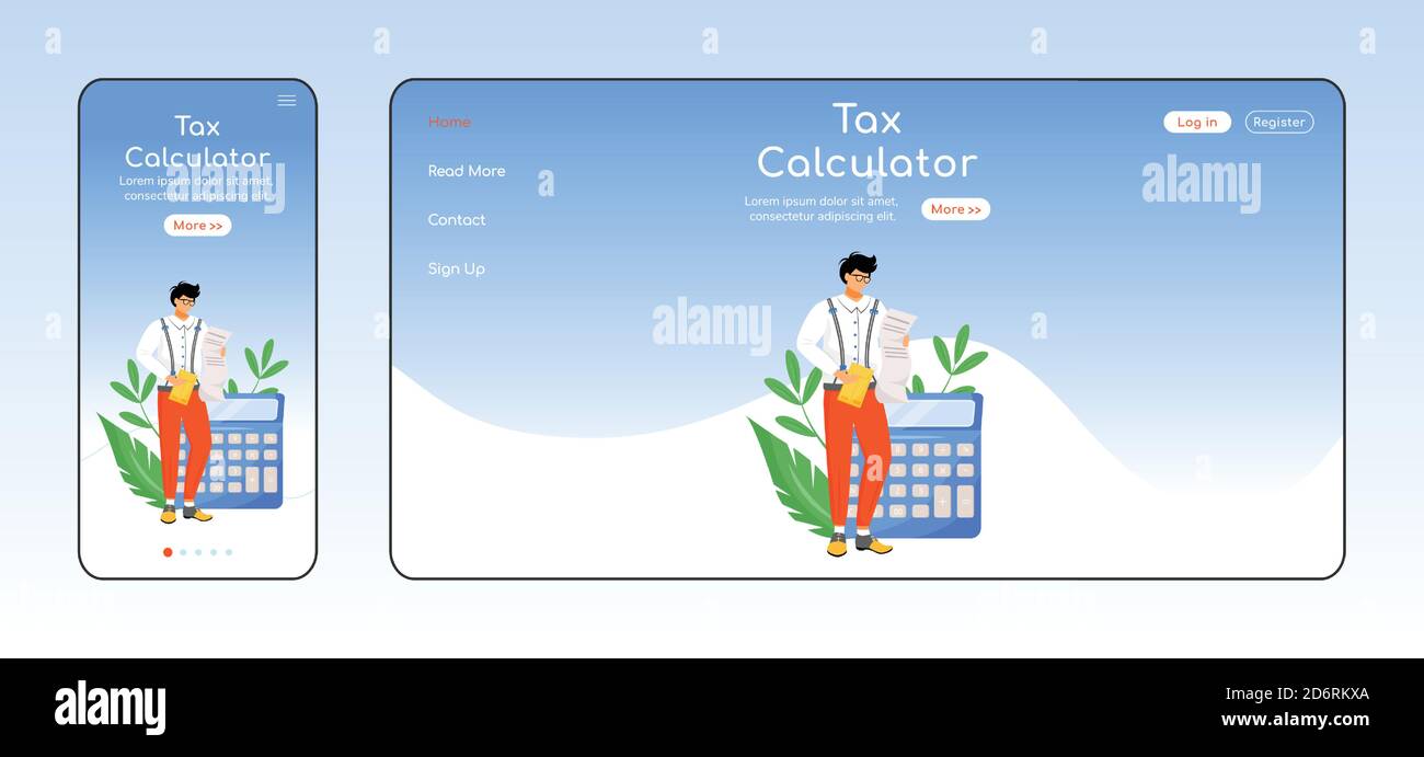 Tax Calculator Adaptive Landing Page Flat Color Vektor Vorlage Stock Vektor