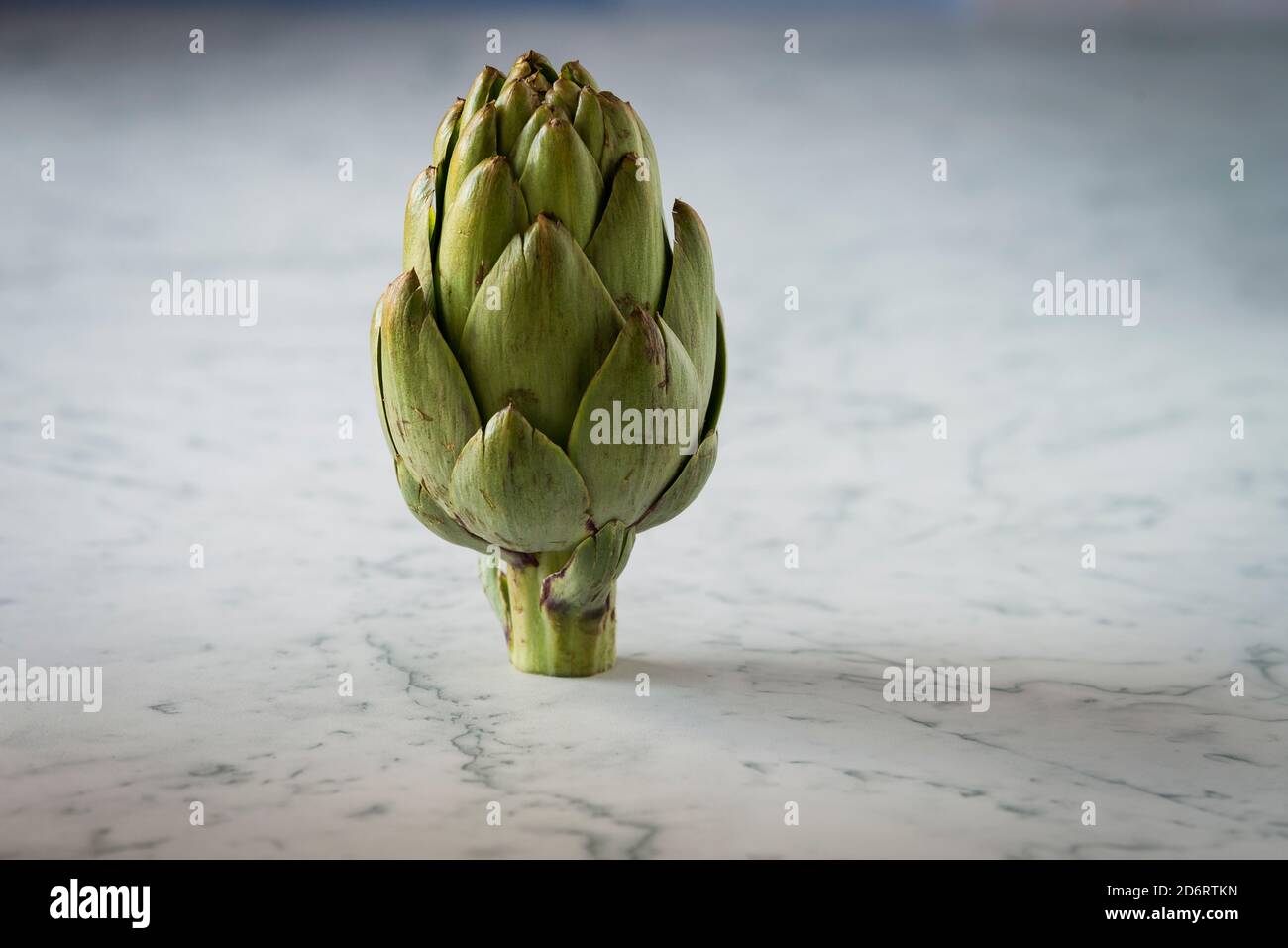 Frische Artischocke auf einer Marmor-Theke Stockfoto