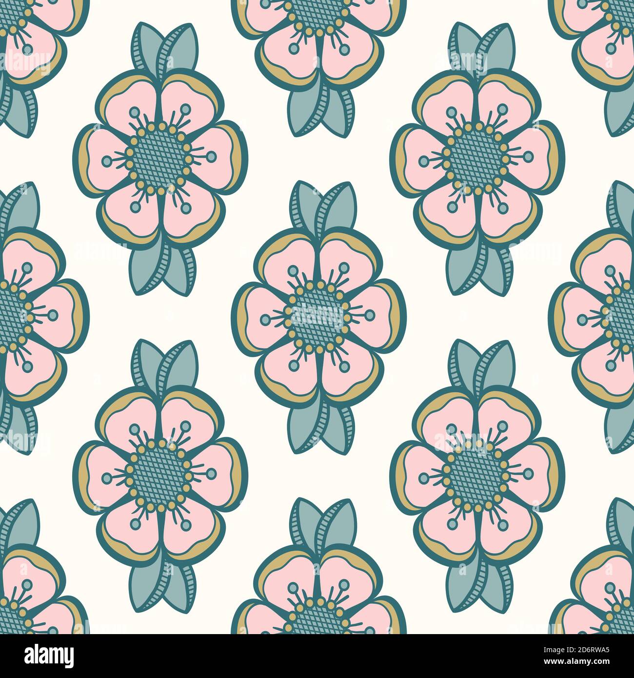 Retro Hundrose Rose Hip-Muster, Mode floral Design. Nahtloses Blumenmuster für Stoff- oder Tapeten-Design. Stock Vektor