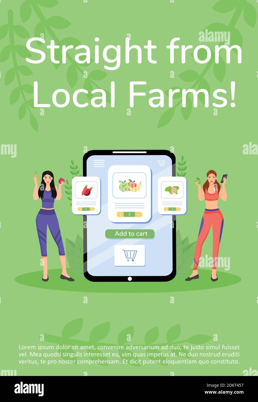 Bauernhof Produkte online bestellen Poster flache Vektor-Vorlage Stock Vektor