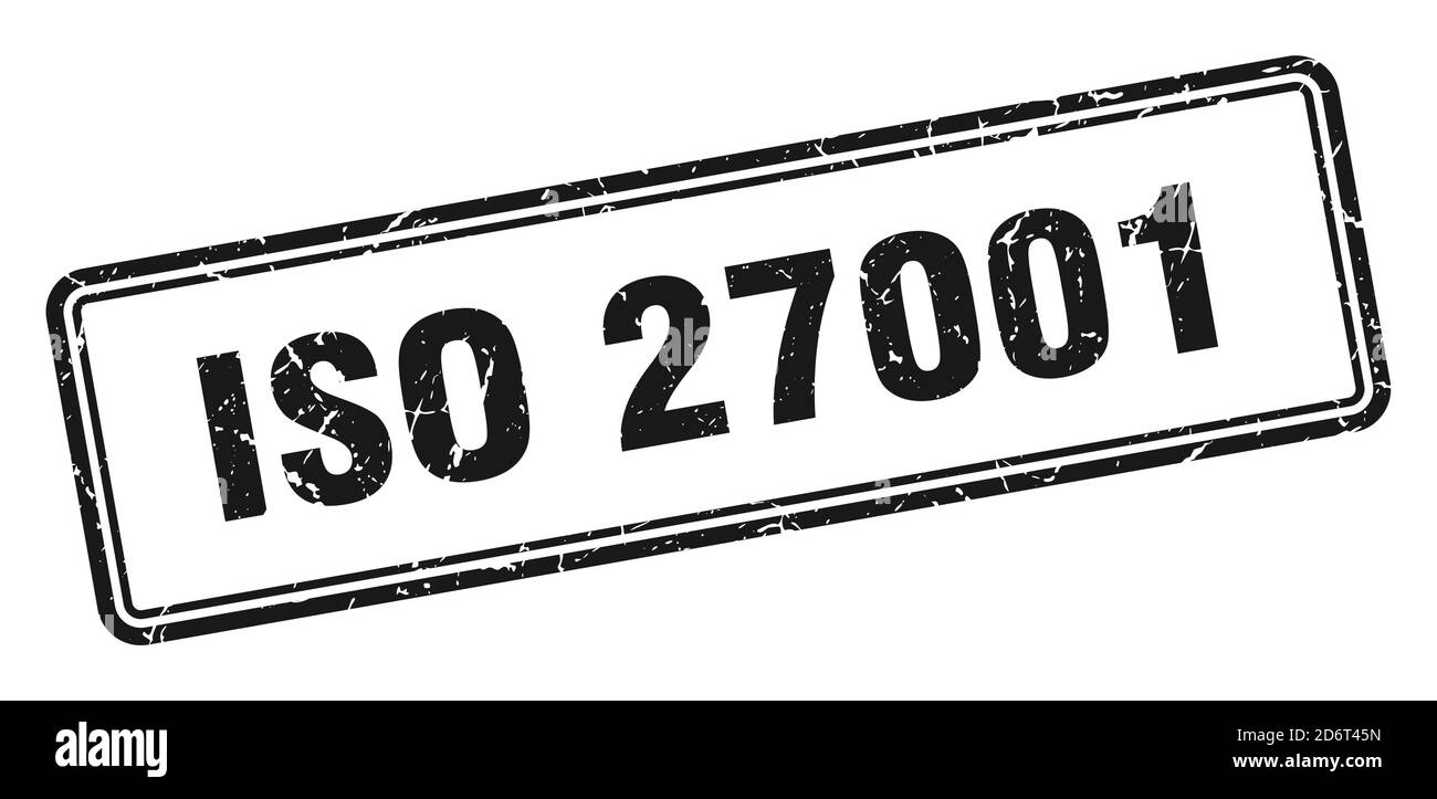 iso 27001 Stempel. Quadratisches Grunge Zeichen isoliert auf weißem Hintergrund Stock Vektor