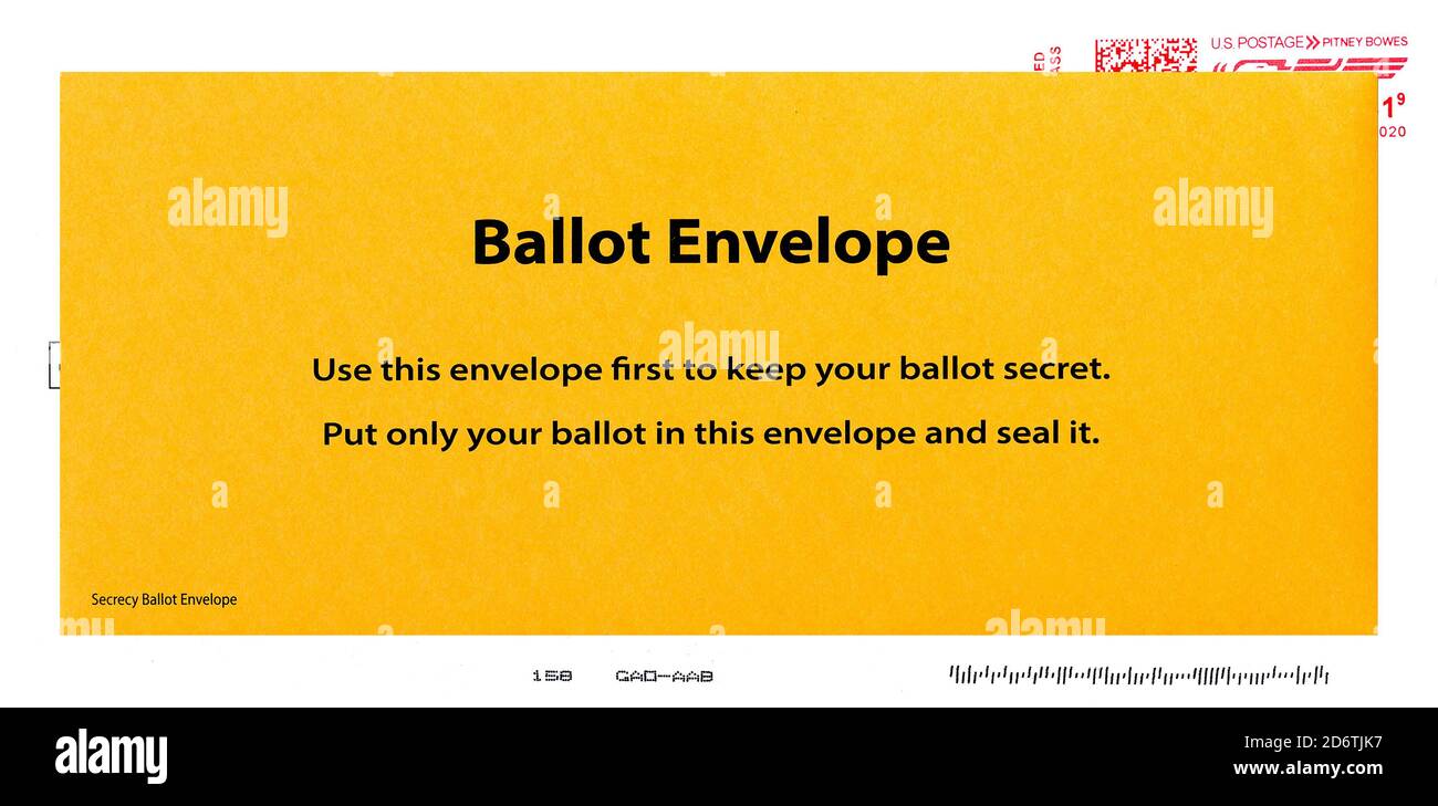Ein offizieller Briefumschlag der Vereinigten Staaten für Wahlsendungen und Geheimhaltungsumschlag Wird für das Versenden in einem Stimmzettel eines Abwesenden verwendet Parlamentswahl Stockfoto