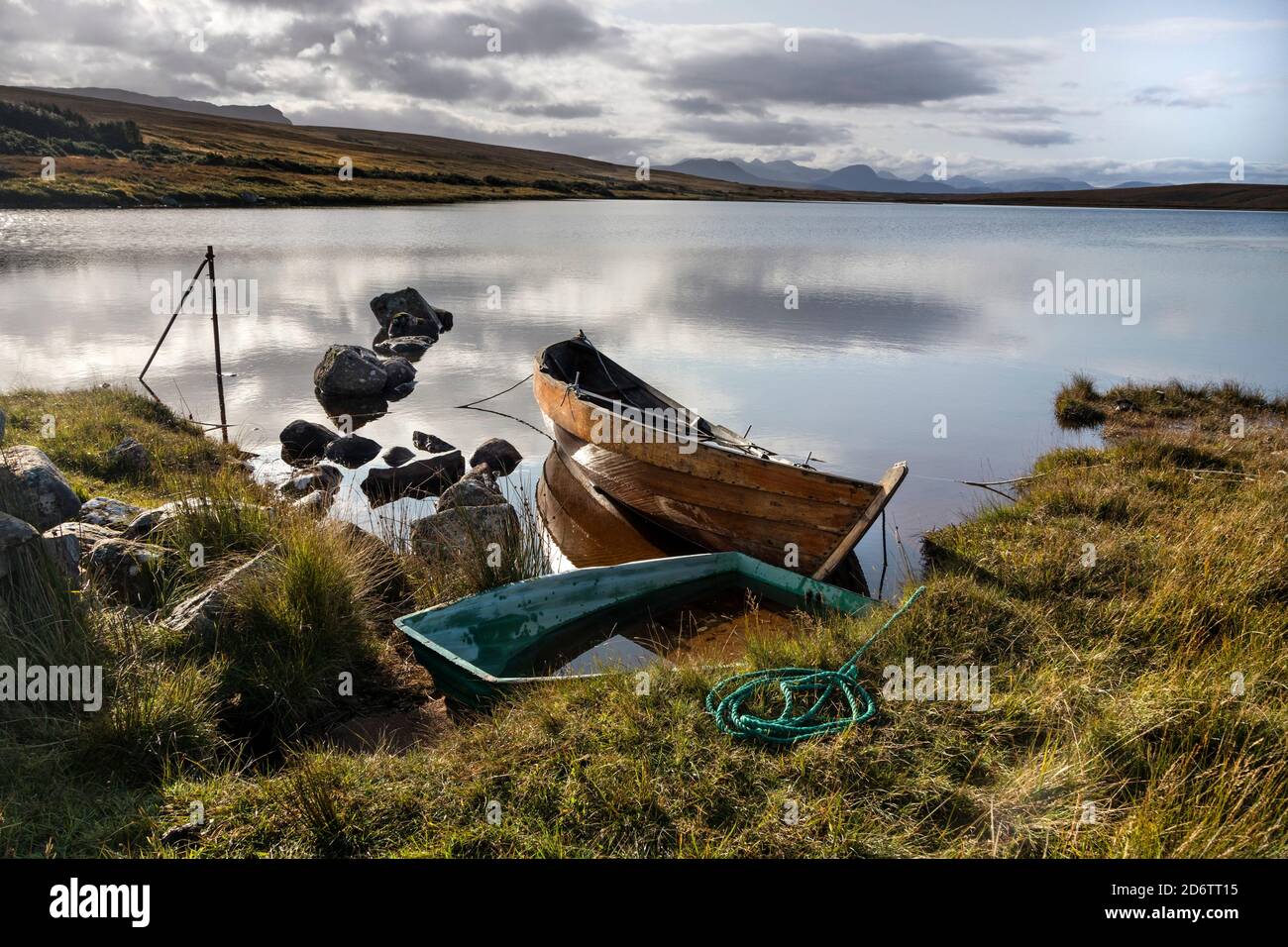 Loch Raa Fishing Boats, Achnahaird, Coigach Peninsula, Wester Ross, Northwest Highlands of Scotland, Großbritannien Stockfoto