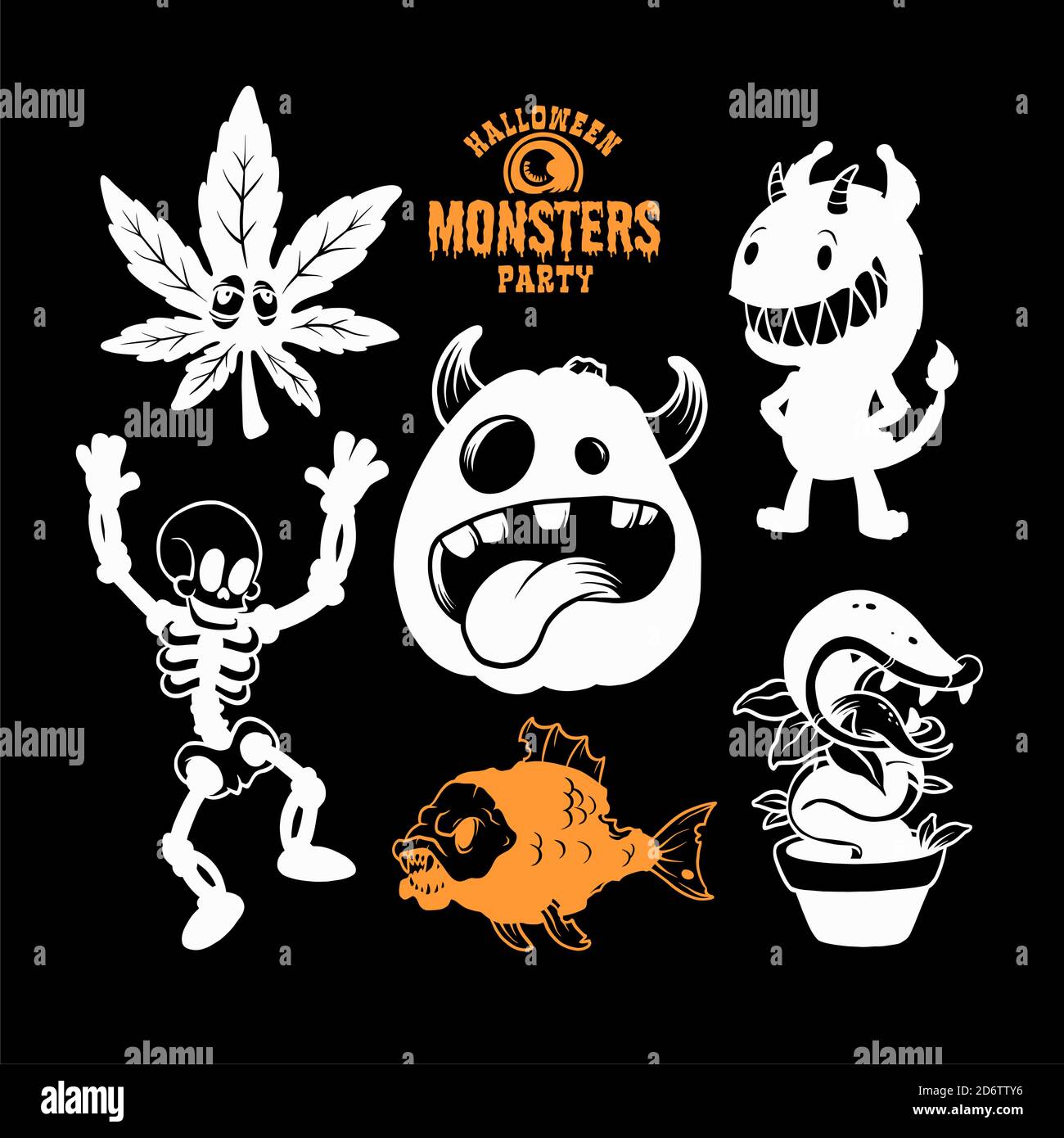 Set von Monstern für Halloween. Eine Kollektion von weißen Silhouetten mystischer Kreaturen. Vektor-Illustration von Monstern und Hexen. Stock Vektor