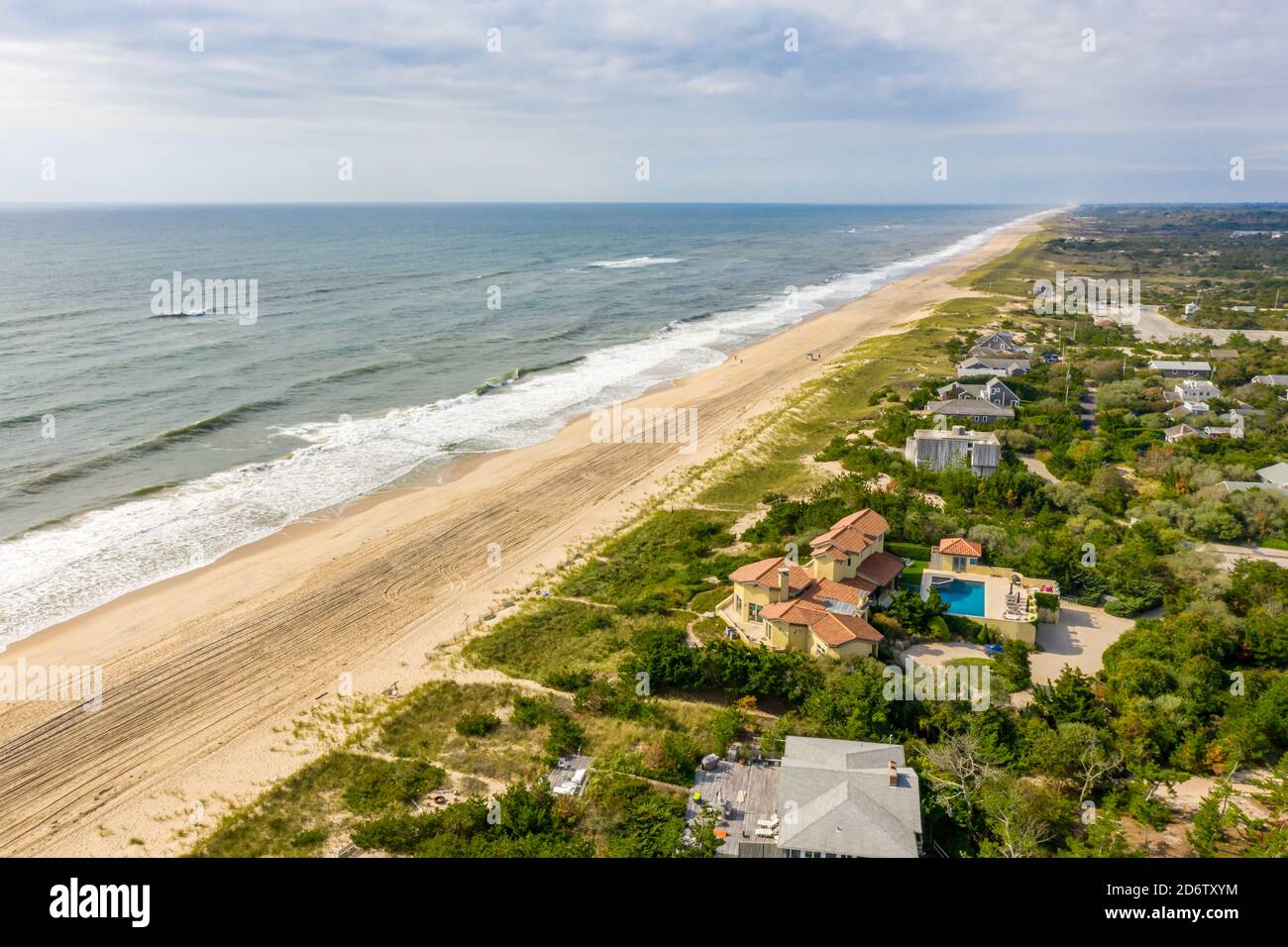 Luftbild des Strandes von Amagansett und des Atlantischen Ozeans Stockfoto