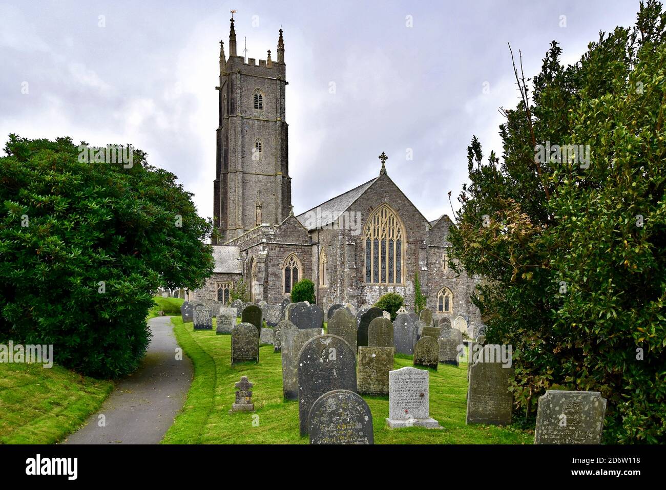 Die Pfarrkirche St. Nectan in Hartland. Stockfoto