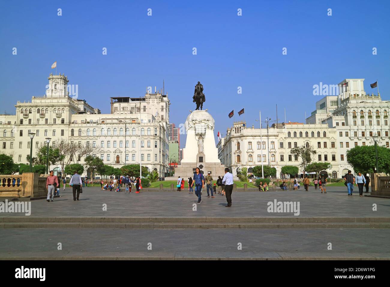 Der Plaza San Martin Platz im historischen Zentrum von Lima, atemberaubende UNESCO-Weltkulturerbe von Lima, Peru Stockfoto