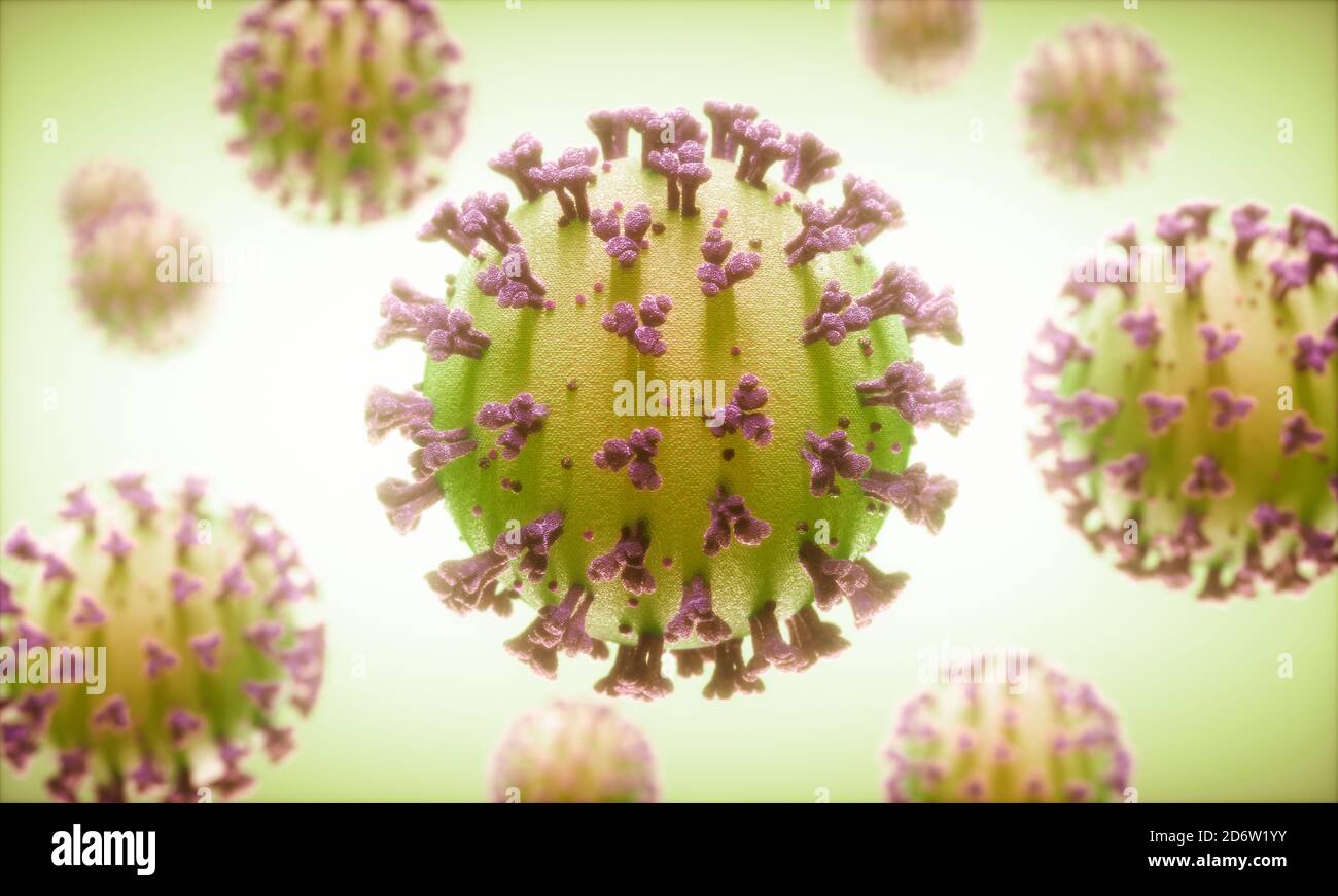COVID-19, Coronavirus, Gruppe von Viren in einem weltweiten Pandemiekonzept. Stockfoto