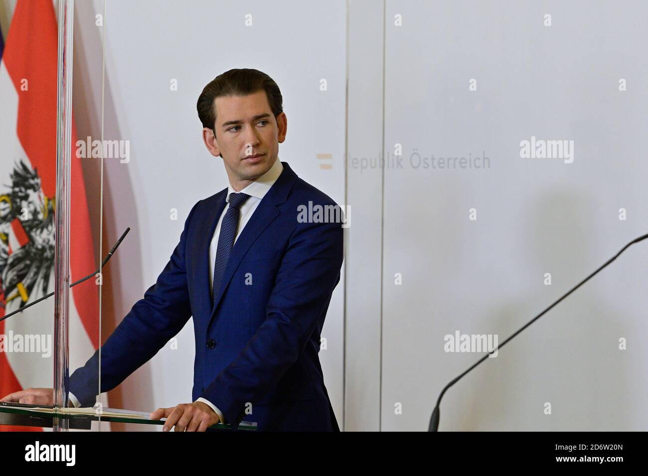 Wien, Österreich. 19. Okt. 2020. Pressekonferenz mit Kanzler Sebastian Kurz nach einer Videokonferenz mit den österreichischen Provinzgouverneuren Stockfoto