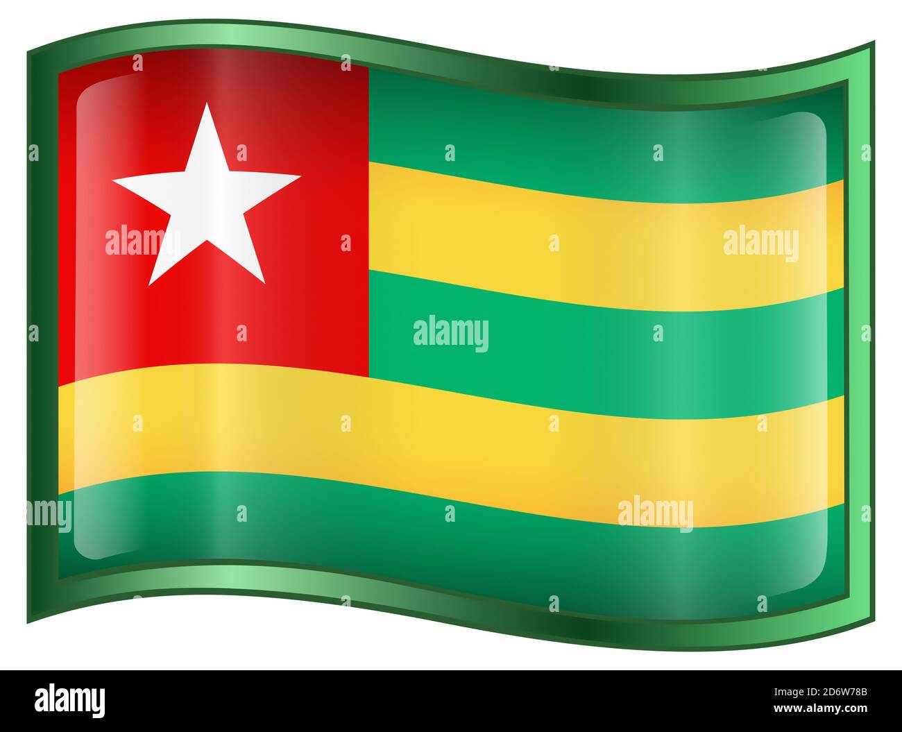 Togo Flaggensymbol, isoliert auf weißem Hintergrund. Stockfoto