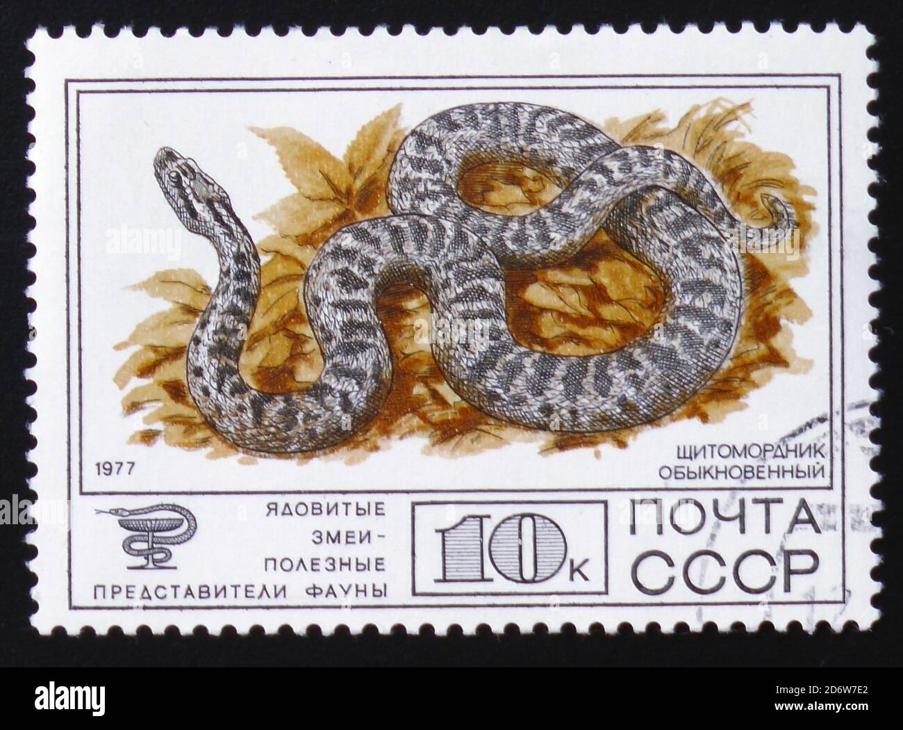 MOSKAU, RUSSLAND - 12. FEBRUAR 2017: Ein in Russland gedrucktes Briefmarkenblatt zeigt Cottonmouth Ordinary, Sammlung geschützter Fauna der UdSSR, giftiges S Stockfoto