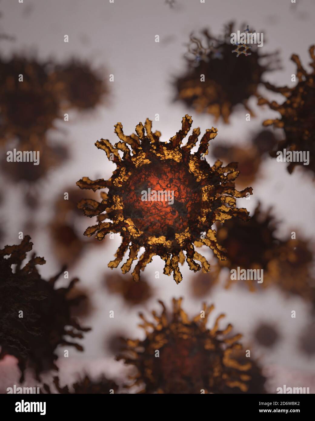 Poliovirus mit Rezeptoren (Spikes). Eine Infektionskrankheit, die Polio (oder Poliomyelitis) verursacht, die durch kontaminierte Lebensmittel, Wasser oder Speichel verbreitet wird. Stockfoto