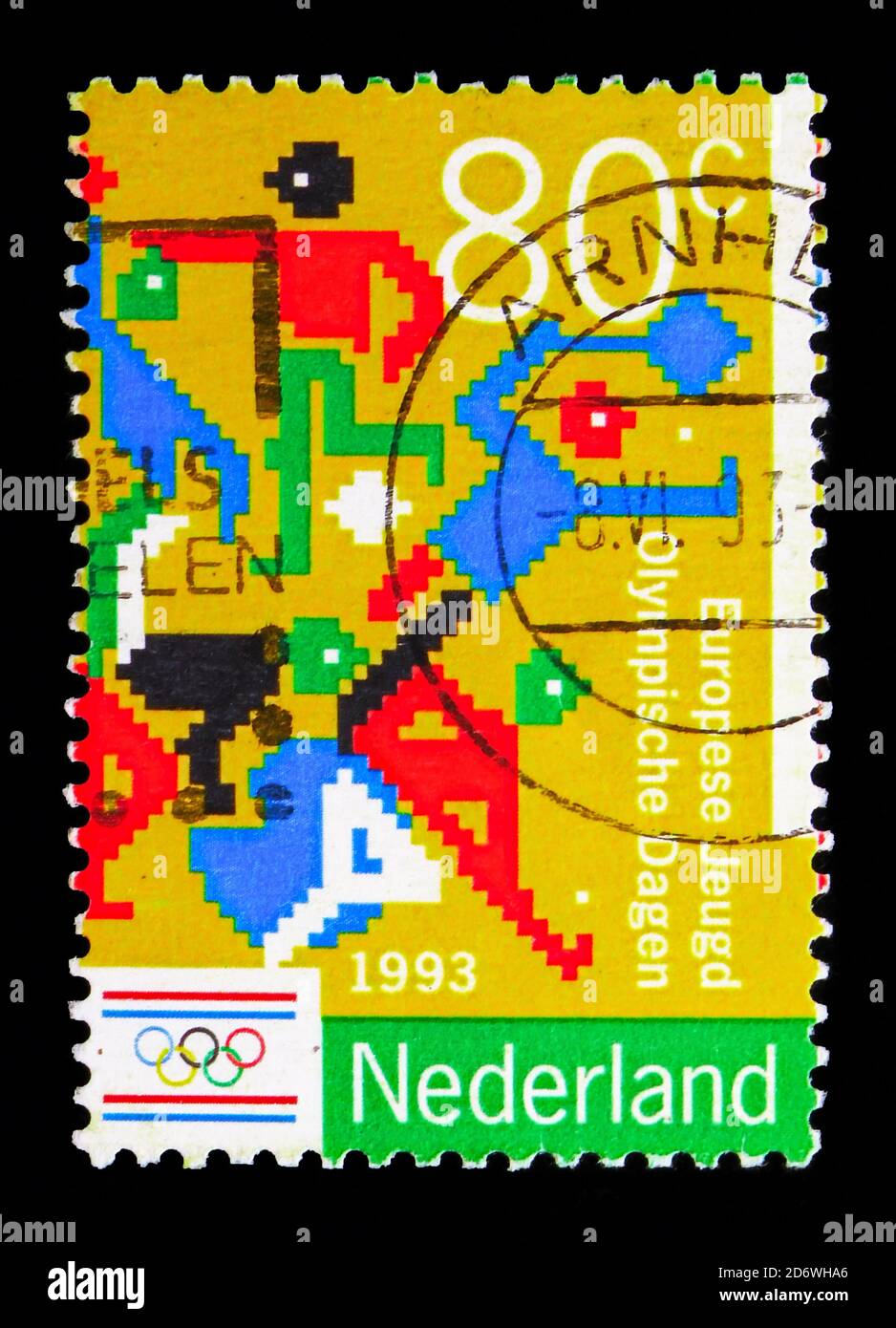 MOSKAU, RUSSLAND - 13. MAI 2018: Eine in den Niederlanden gedruckte Briefmarke zeigt Youth Olympic Days, Serie, um 1993 Stockfoto