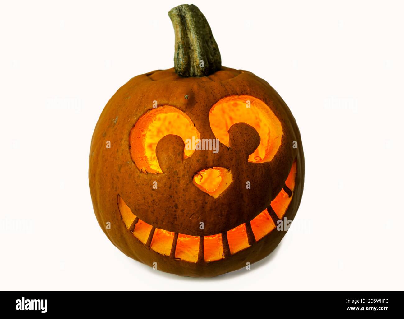 Leuchtende Halloween-Kürbis isoliert auf weißem Hintergrund Stockfoto