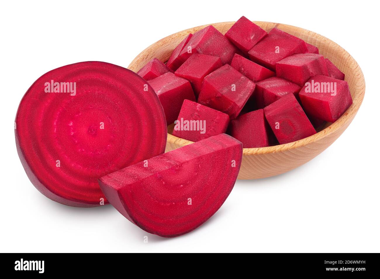 Rote Bete-Scheibe isoliert auf weißem Hintergrund mit Beschneidungspfad und voller Schärfentiefe Stockfoto