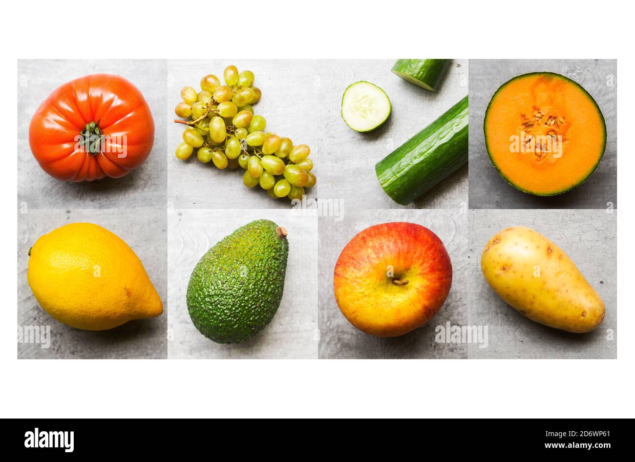 Auswahl an Obst und Gemüse. Stockfoto
