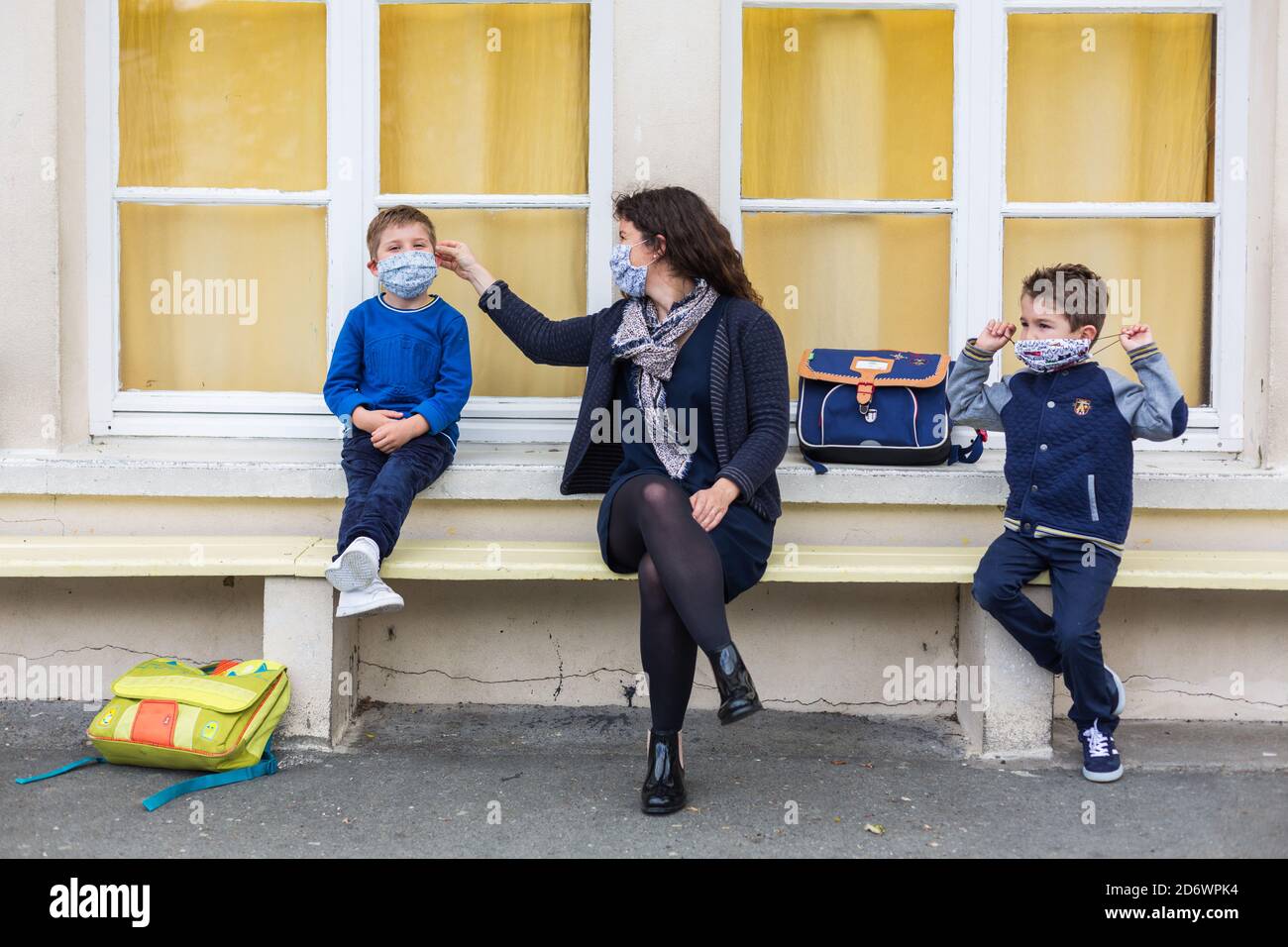 Schule nach der Gefangenschaft während der Covid-19 Pandemie, Dordogne, Frankreich. Stockfoto