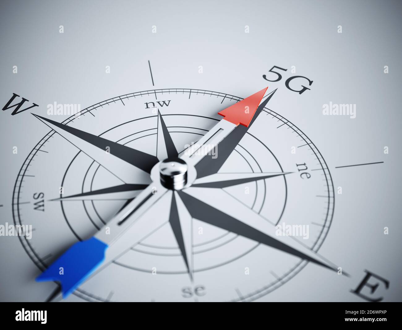 5G Mobilfunknetz Breitband-Verbindungstechnik COMPASS Konzept. 3d-Rendering-Illustration Stockfoto