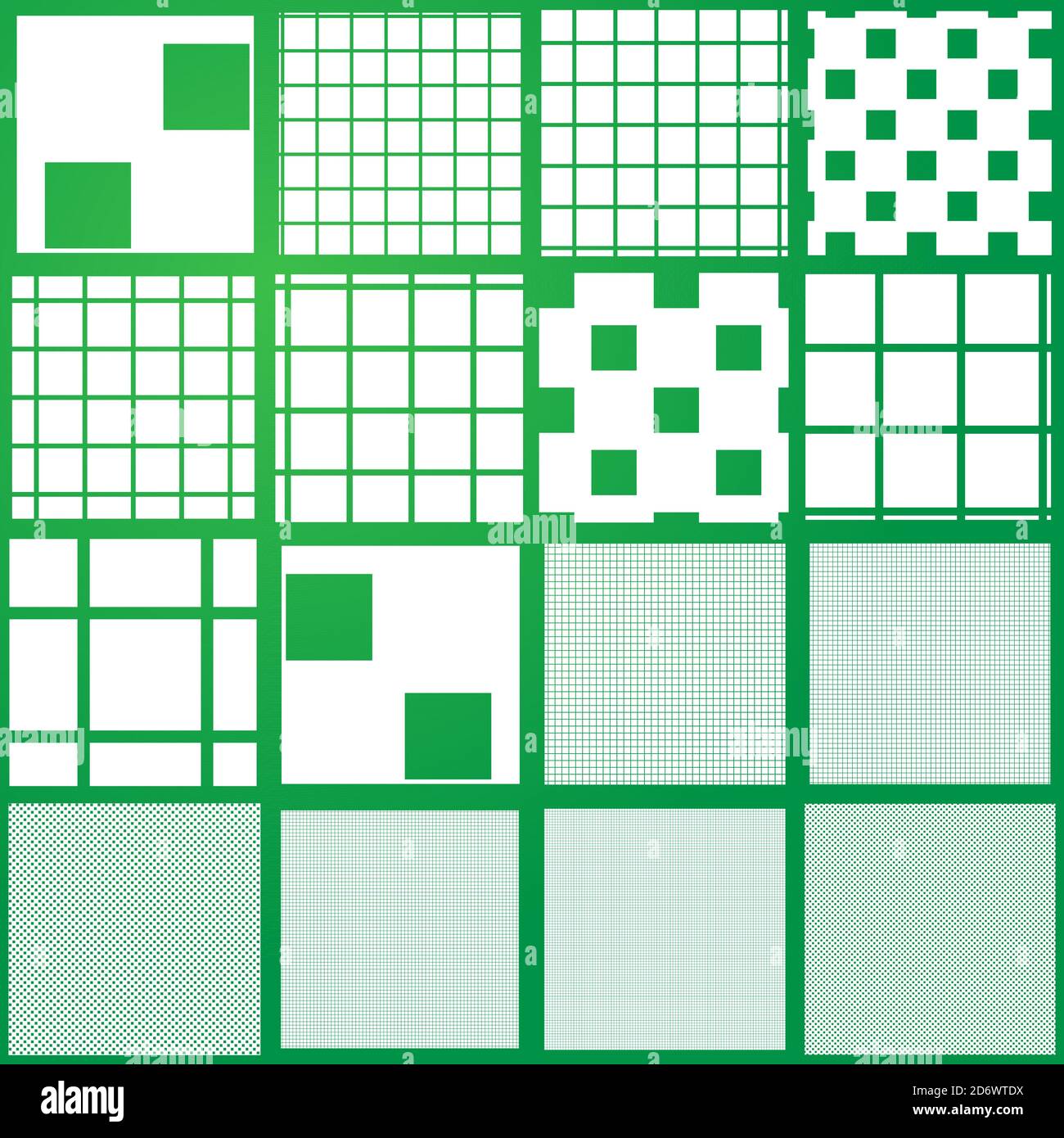 Einfache, einfache Quadrate wiederholbar, nahtloser Hintergrund, Mustersatz. Quadrate kariert, kariert Hintergrund Set Illustration. Gitter, Netz, chequr latti Stock Vektor