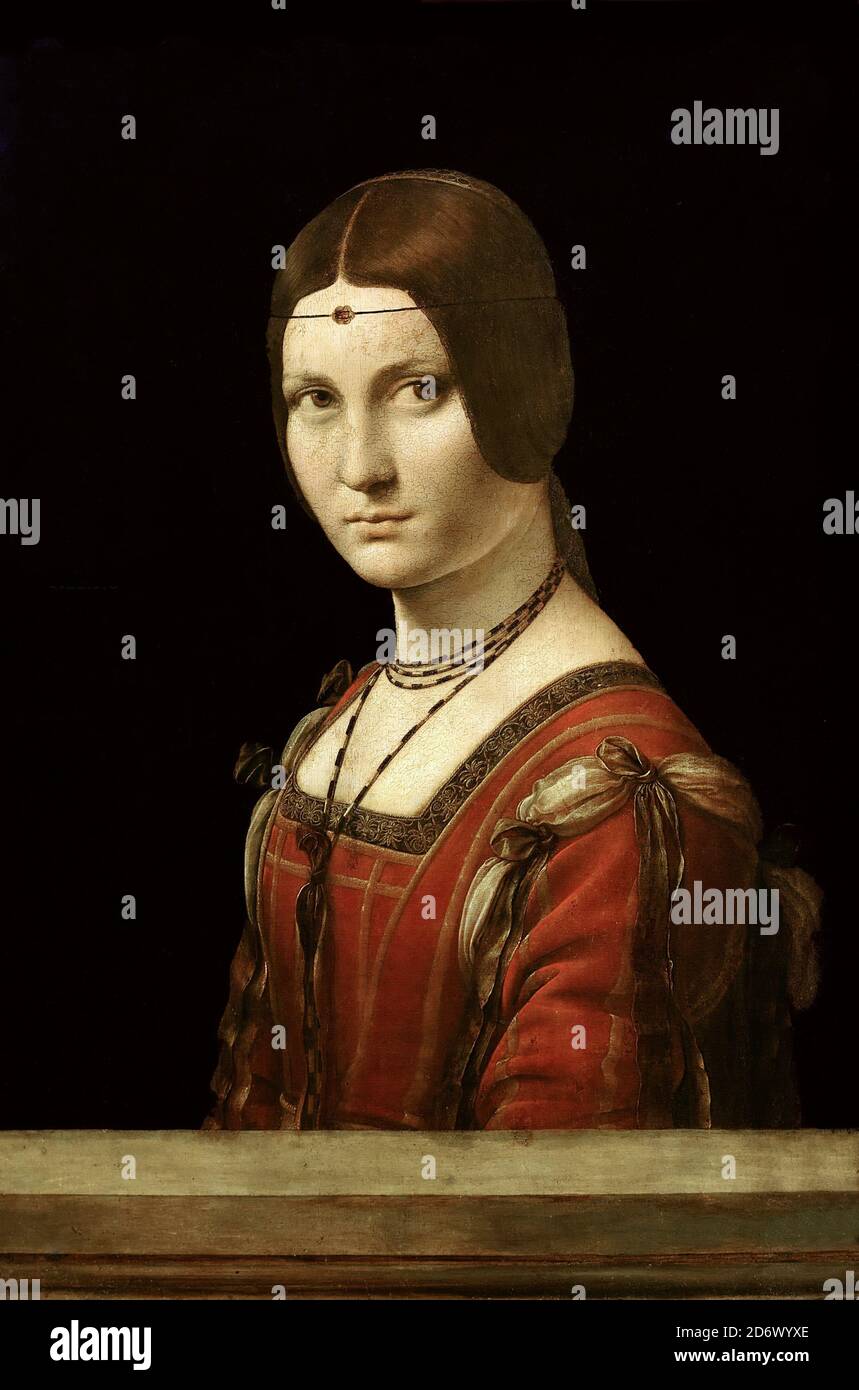 Titel: Porträt einer Dame aus dem Hof von Mailand Schöpfer: Leonardo Da Vinci Datum: ca. 1490-95 Medium: Öl auf Tafel Maße: 63 x 45 cm Ort: Louvre, Paris Stockfoto