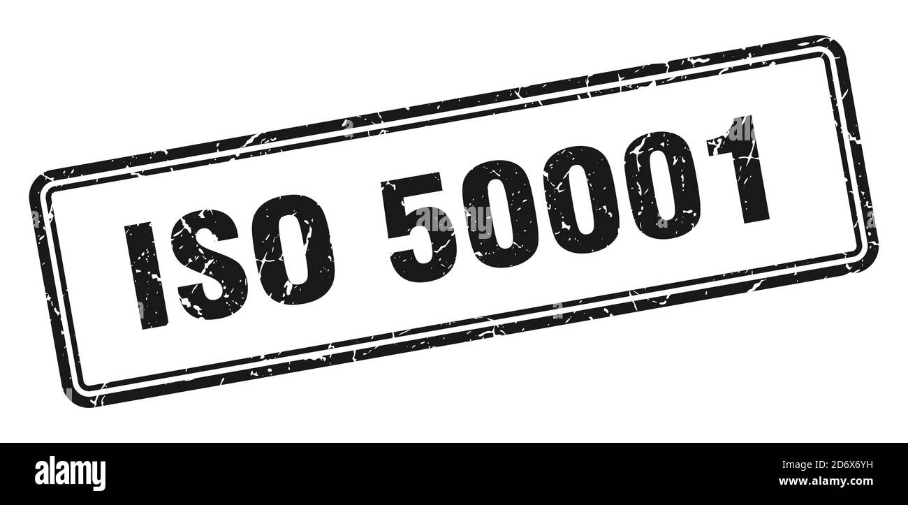 iso 50001 Stempel. Quadratisches Grunge Zeichen isoliert auf weißem Hintergrund Stock Vektor
