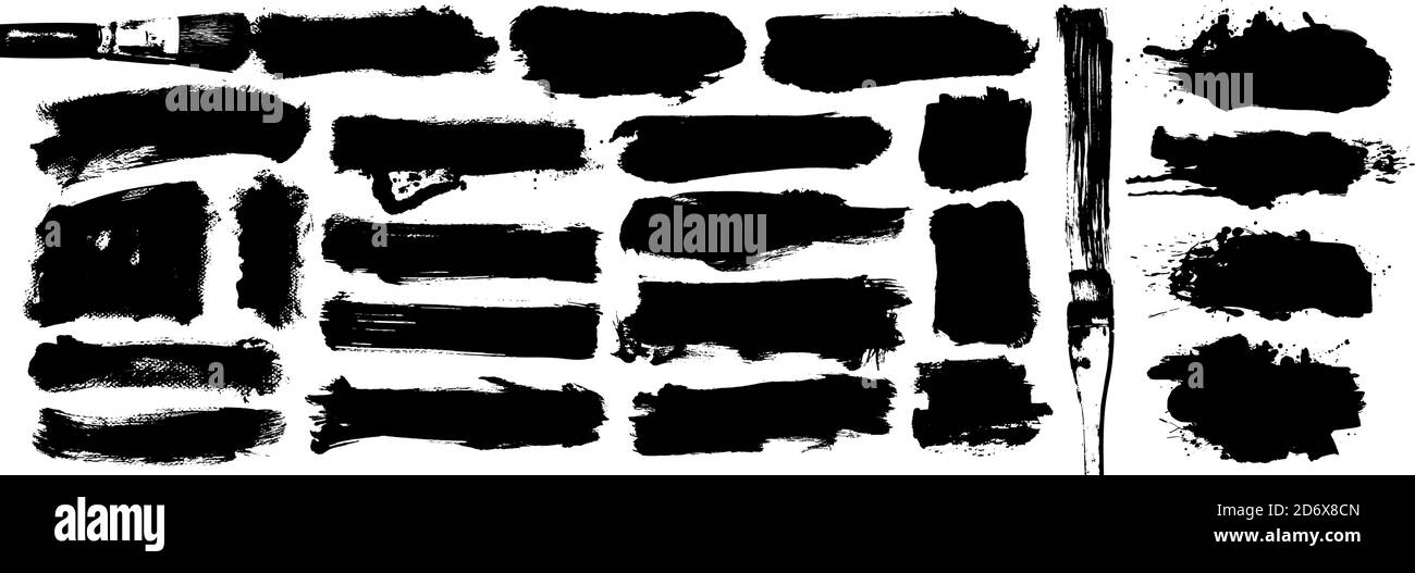 Satz von dicken Pinselstrichen. Unregelmäßige Zeichenkonturen. Vektorpinsel Kontur Hintergrund. Struktur und Grunge-Style. Fleckendarstellung. Stock Vektor