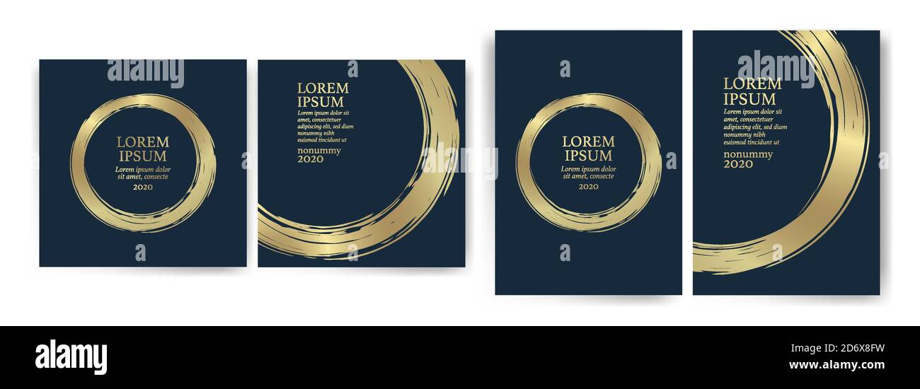 Vorlagen mit blauen und goldenen Designs. Blaue und goldene Striche. Idee für Hochzeitseinladung, Veranstaltung, Party, Jubiläum. Luxus, Eleganz, einfach, artisti Stock Vektor