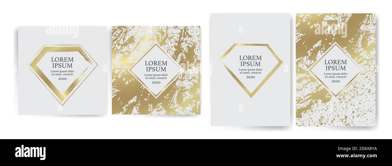 Set von Design-Vorlagen mit goldener Textur Hintergrund und goldenen Striche. Effekt Luxus, Eleganz, exklusiv, Premium, VIP. Hochzeitseinladung, Veranstaltungen, Stock Vektor