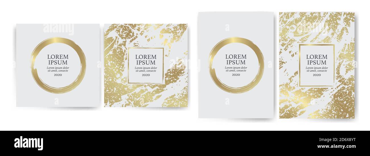 Set von Design-Vorlagen mit goldener Textur Hintergrund und goldenen Striche. Effekt Luxus, Eleganz, exklusiv, Premium, VIP. Hochzeitseinladung, Veranstaltungen, Stock Vektor