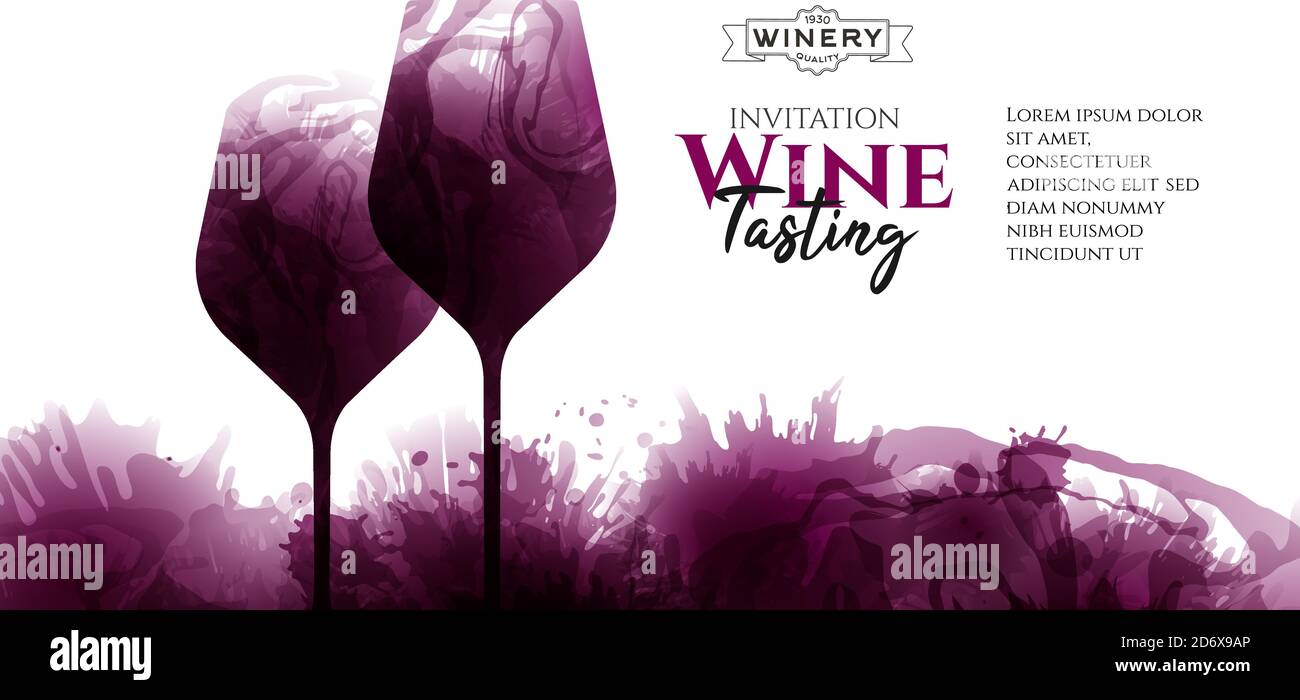 Vorlagen mit Wein-Design. Illustration von Weingläsern mit Tropfen. Weinflecken. Broschüren, Poster, Einladungen, Werbebanner, Menüs. Vektor Stock Vektor Vorlagen mit Wein-Design. Illustration von Weingläsern mit Tropfen. Weinflecken. Broschüren, Poster, Einladungen, Werbebanner, Menüs. Vektor Stock Vektor