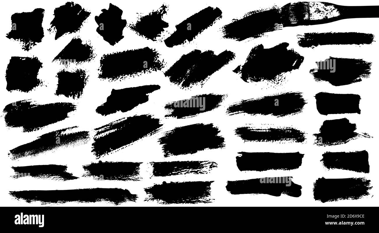 Satz von dicken Pinselstrichen. Unregelmäßige Zeichenkonturen. Vektorpinsel Kontur Hintergrund. Struktur und Grunge-Style. Fleckendarstellung. Stock Vektor