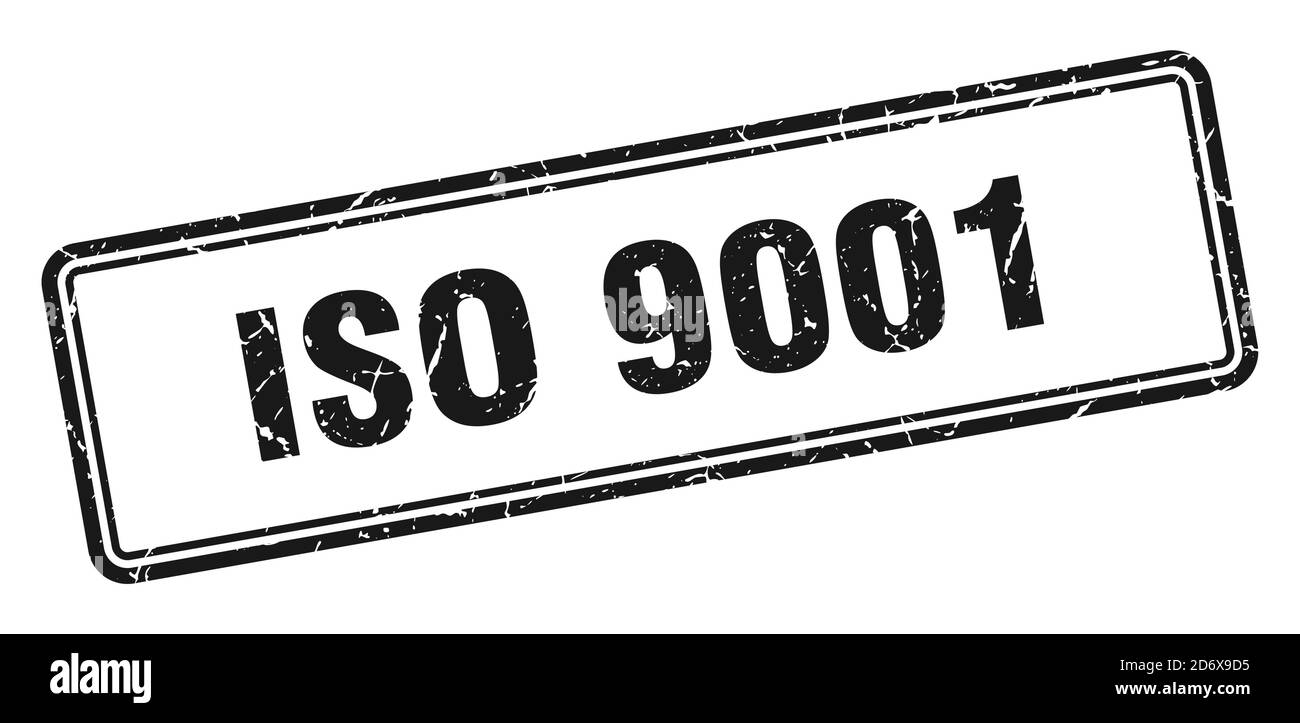 iso 9001 Stempel. Quadratisches Grunge Zeichen isoliert auf weißem Hintergrund Stock Vektor