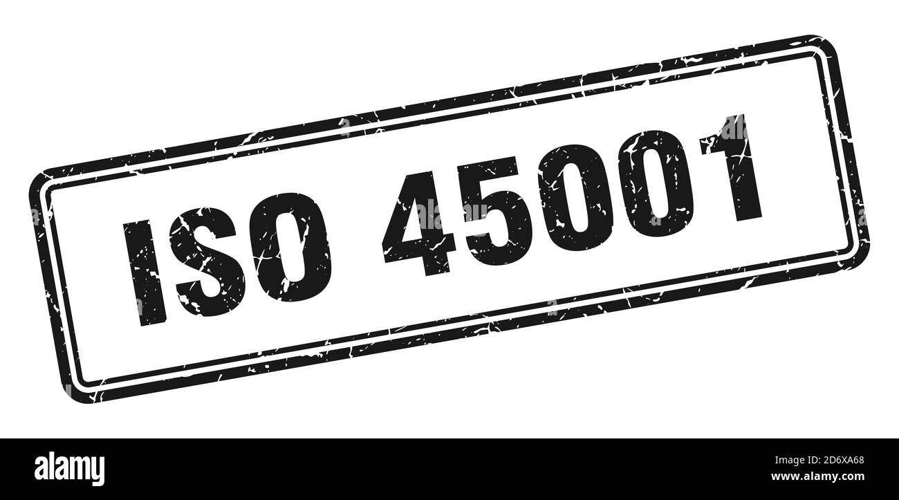iso 45001 Stempel. Quadratisches Grunge Zeichen isoliert auf weißem Hintergrund Stock Vektor