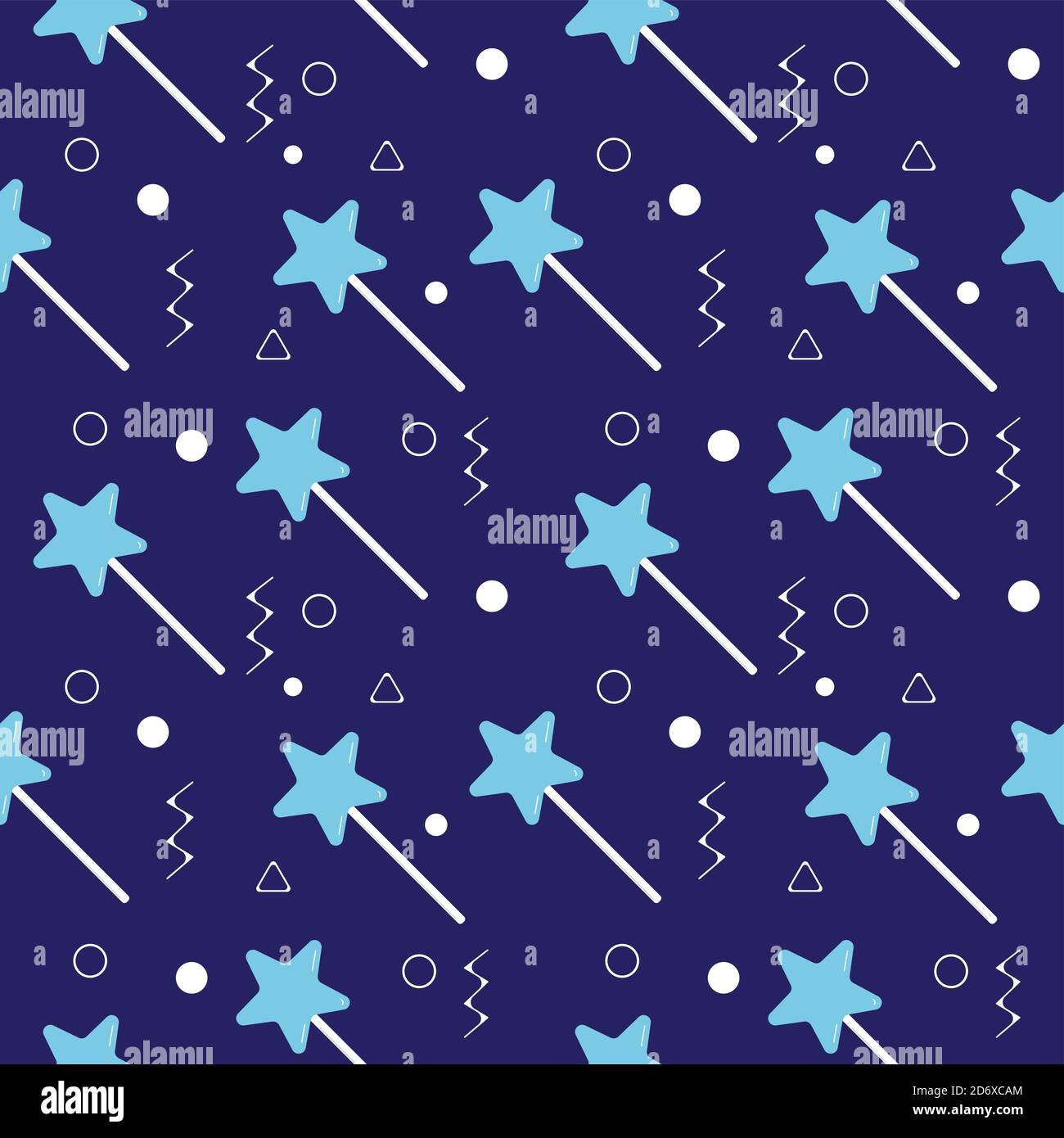 Sternförmige Lollipop nahtlose Muster auf dunkelblauem Hintergrund. Hellblaue magische Stick Vektor-Illustration für weihnachten, Neujahr oder halloween Stock Vektor