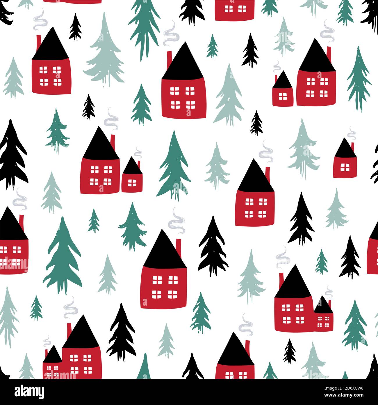 Silhouetten nahtlose Muster mit niedlichen Kabinen. Vector Illustration Stock Vektor