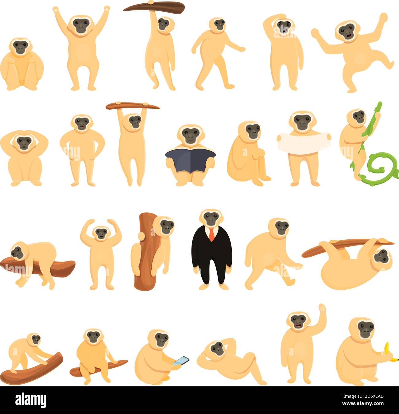 Gibbon Icons Set. Cartoon-Set von Gibbon Vektor-Symbole für Web-Design Stock Vektor