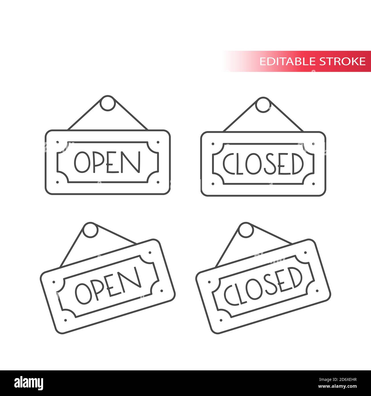 Symbol für Linienvektor für offene und geschlossene Schilder. Speichertafel Tür Hinweis Symbol, Umriss, editierbare Kontur. Stock Vektor
